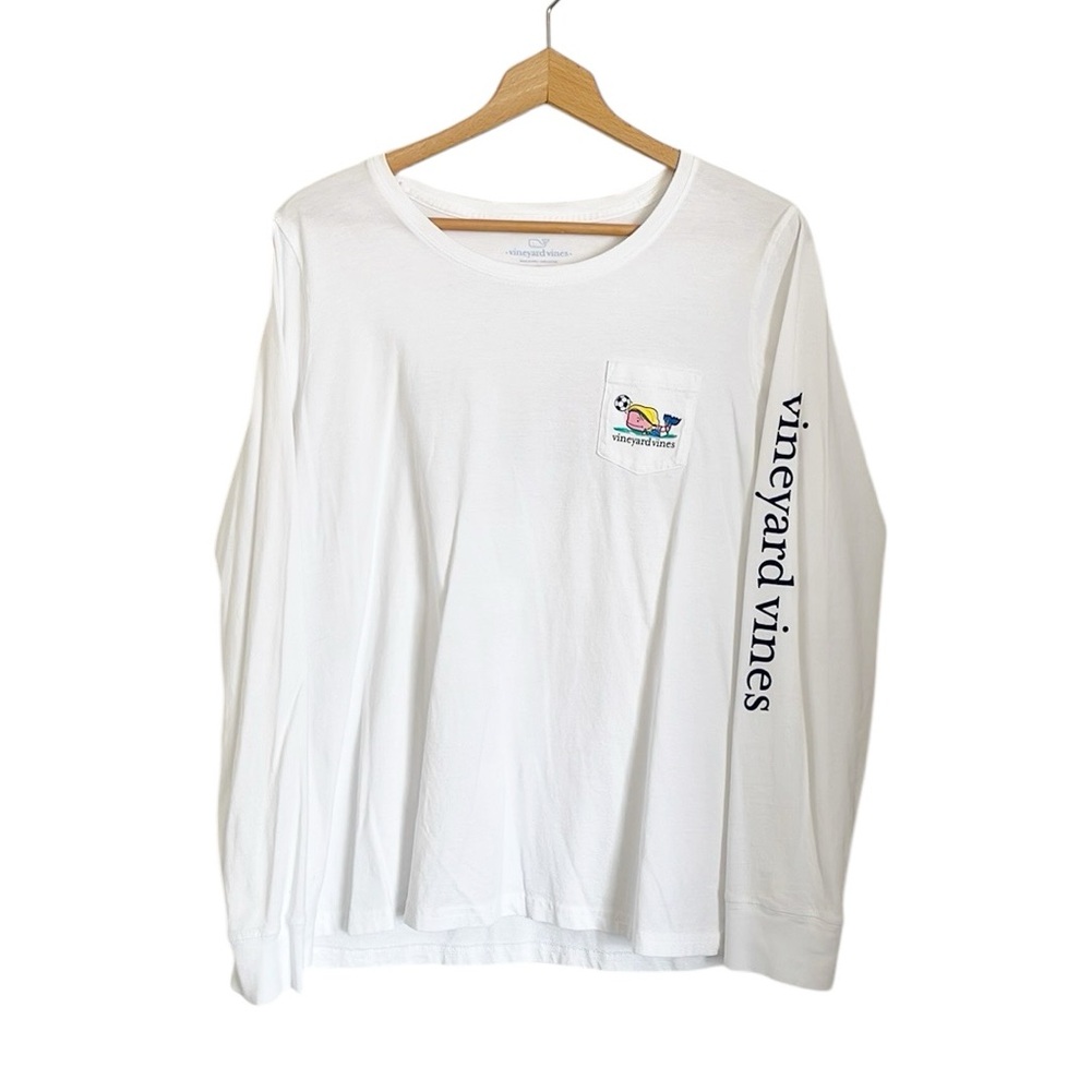 Vineyard Vines White Soccer Whale Pocket Cotton Long Sleeve Shirt Size XL